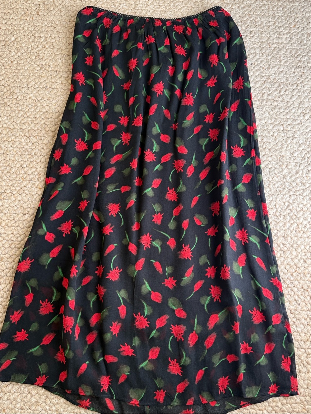 J Crew Chiffon Red Daisy Print Slip Skirt Sz XXS